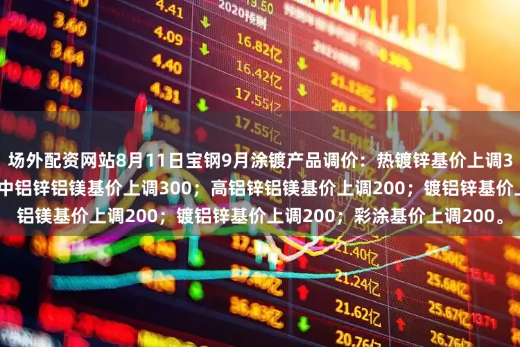 场外配资网站8月11日宝钢9月涂镀产品调价：热镀锌基价上调300；电镀锌基价上调300；中铝锌铝镁基价上调300；高铝锌铝镁基价上调200；镀铝锌基价上调200；彩涂基价上调200。